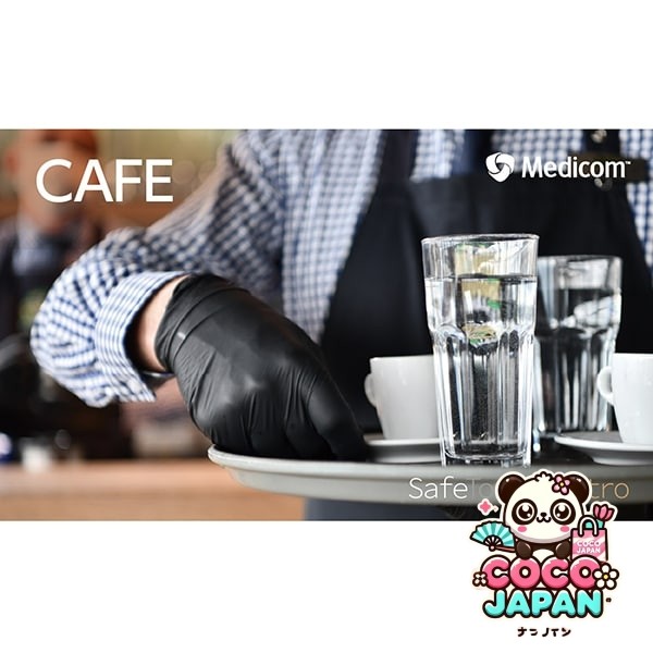 Medicom Japan Safe Touch Bistro 니트릴 장갑, 크기 M, 100 조각 [파우더 없음 (파우더 없음) 검은 색]
