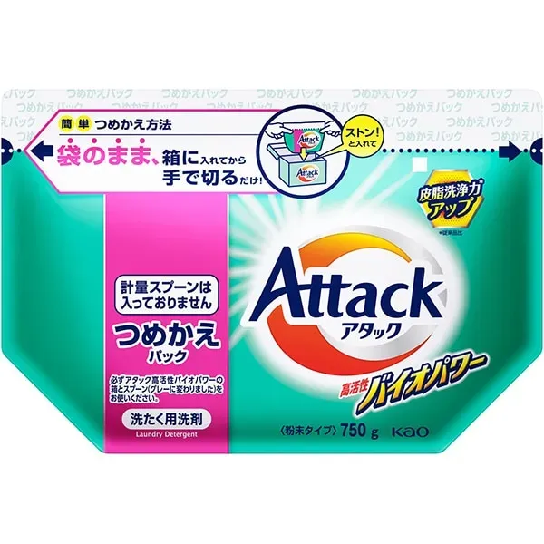 일본 카오 Attack 고활성 바이오 파워 리필 750g [세탁 세제 분말]