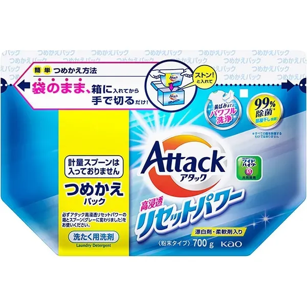 일본 카오 Attack 고침투 리셋 파워 리필 700g [세탁 세제 분말]