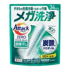 일본 카오 Attack ZERO 퍼펙트 스틱 실내건조 34개입 [세탁 세제]