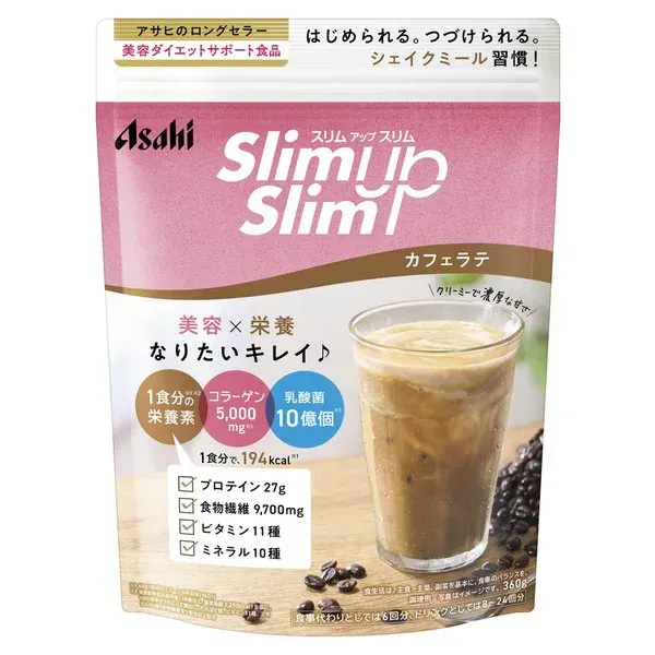 아사히 그룹 식품 Asahi 슬림 업 슬림 프레셔스 셰이크 카페 라떼 맛 360g [다이어트 지원 식품]