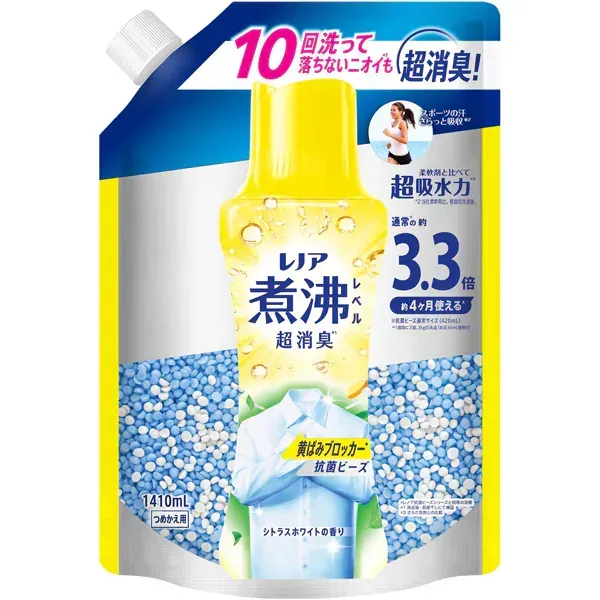 레노아 레노아 끓는 레벨 탈취 항균 비즈 황변 블로커 감귤류 화이트 향기 리필 초특대 1410ml