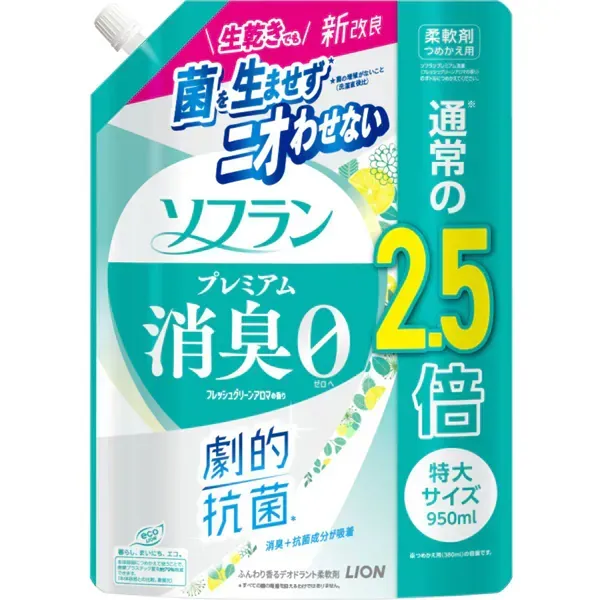 소프란 프리미엄 탈취 신선한 그린 아로마 향기 리필 용 특대 950ml