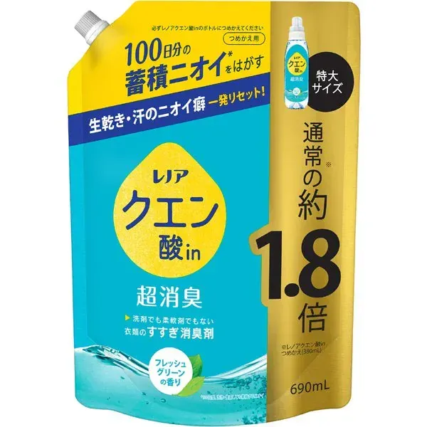 레노아 레노아 구연산 in 슈퍼 탈취 헹굼 탈취제 신선한 녹색 리필 대형 690mL