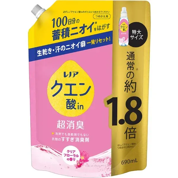 레노아 레노아 구연산 in 초소취 헹굼 탈취제 클리어 플로럴 리필 특대 690mL