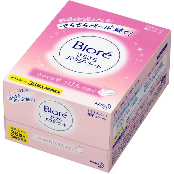 Biore 바디 시트 Biore 부드러운 분말 시트 리필을위한 상쾌한 향기 36 시트