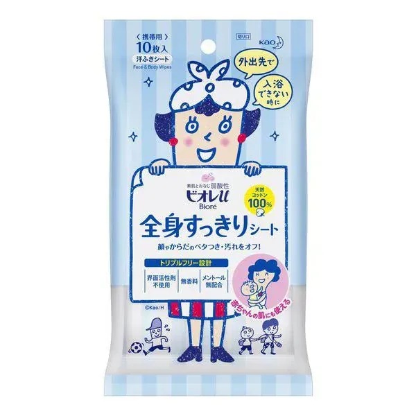얼굴 및 신체를위한 바이레 땀 청소대 Biore u 전신 청소 시트 10 장