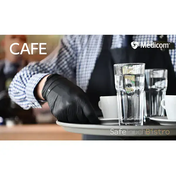 Medicom Japan Safe Touch Bistro 니트릴 장갑, 크기 M, 100 조각 [파우더 없음 (파우더 없음) 검은 색]