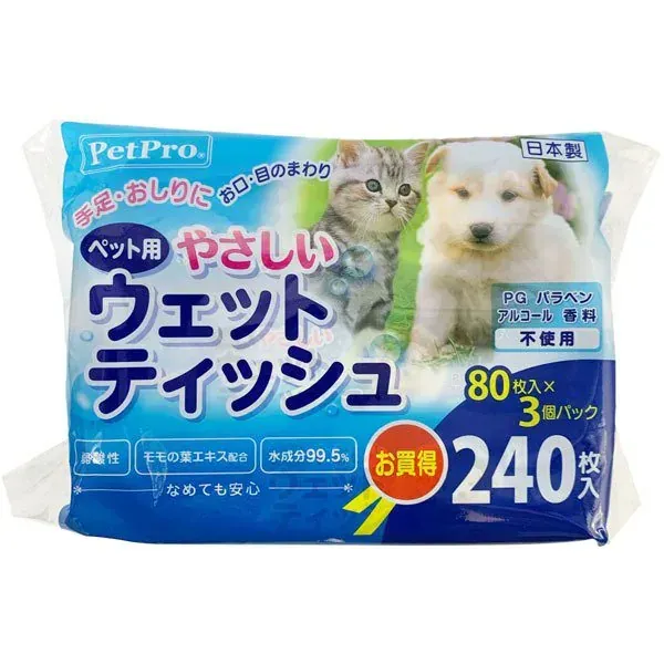 애완동물 프로 Pet Pro 애완동물 애완동물용 부드러운 젖은 티슈 80장입×3개 팩