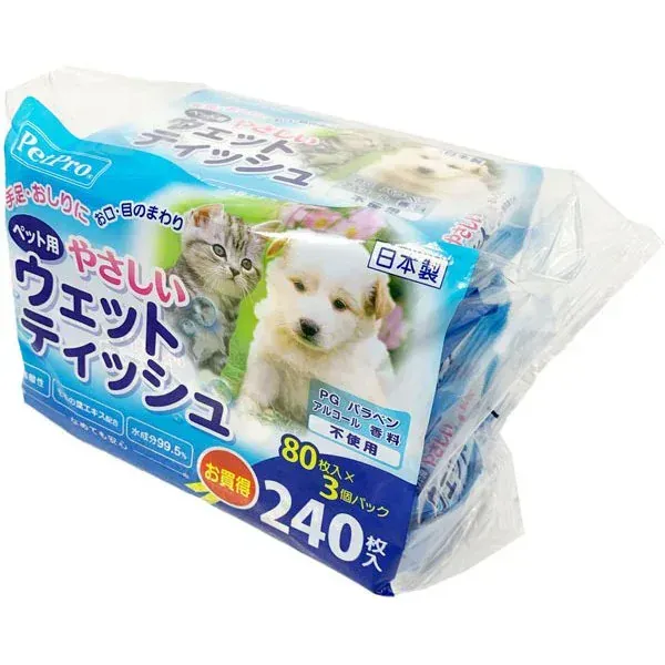 애완동물 프로 Pet Pro 애완동물 애완동물용 부드러운 젖은 티슈 80장입×3개 팩