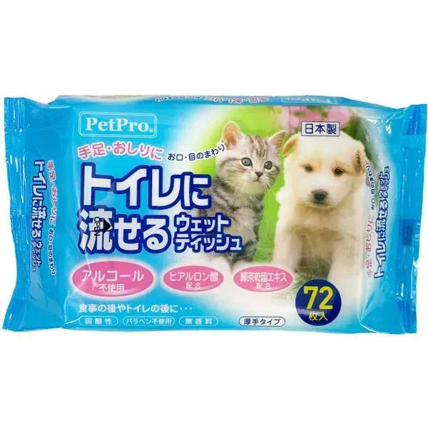 펫 프로 Pet Pro 펫 프로 화장실에 흘릴 수 있는 웨트 티슈 72장입