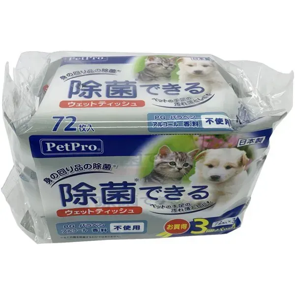 애완동물 프로 Pet Pro 애완동물 프로 살균할 수 있는 젖은 티슈 72장입×3개 팩