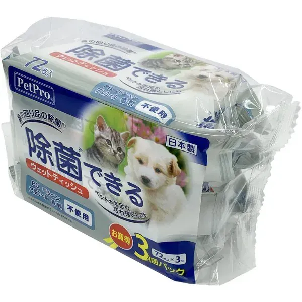 애완동물 프로 Pet Pro 애완동물 프로 살균할 수 있는 젖은 티슈 72장입×3개 팩