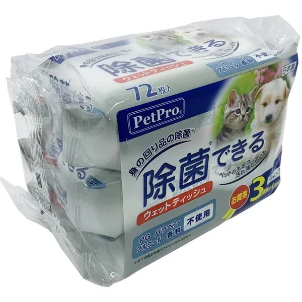 애완동물 프로 Pet Pro 애완동물 프로 살균할 수 있는 젖은 티슈 72장입×3개 팩