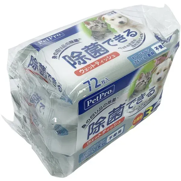 애완동물 프로 Pet Pro 애완동물 프로 살균할 수 있는 젖은 티슈 72장입×3개 팩
