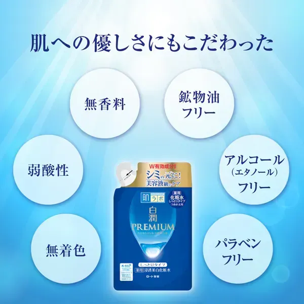 로트 제약 ROHTO 하다라보 백윤 프리미엄 약용 침투 미백 화장수 촉촉한 타입 리필 170ml