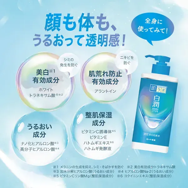 로트 제약 ROHTO 하다라보 백윤약용 미백 화장수 촉촉한 대용량 펌프 400ml