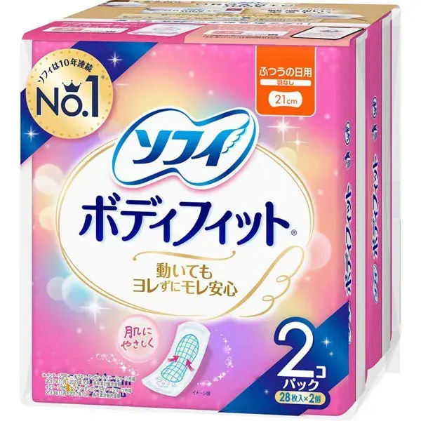 유니 매력 소피소피 바디 피트 보통의 일용 날개 없음 21cm 28장×2개 팩 [생리대]