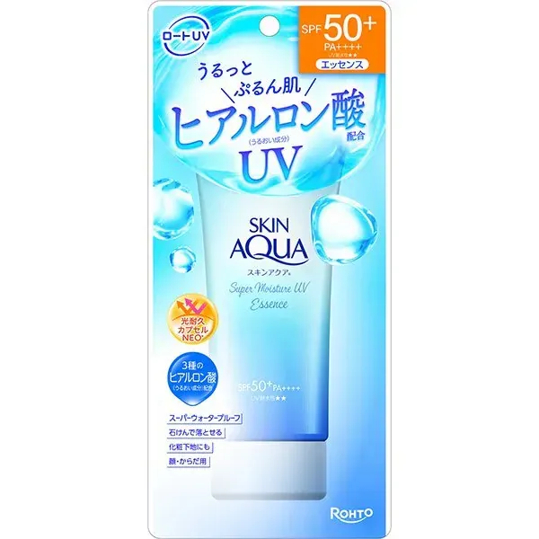 SKIN AQUA 스킨 아쿠아 슈퍼 모이스처 UV 에센스 80g SPF50+/PA++++ 풍부한 수분 슈퍼 워터 프루프 [썬크림 얼굴·몸용]