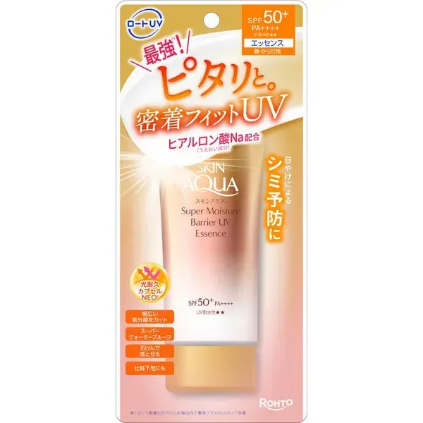 SKIN AQUA 스킨 아쿠아 슈퍼 모이스처 배리어 UV 에센스 70g SPF50+/PA++++ 배리어 피트 처방 밀착 UV 미용액 성분 배합 [썬크림 얼굴·몸용]