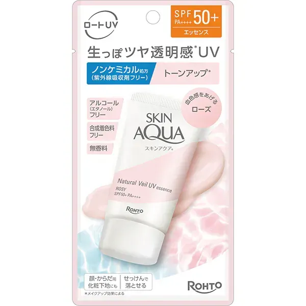 SKIN AQUA 스킨 아쿠아 내츄럴 베일 UV 에센스 로즈 50g SPF50+/PA+++ 자외선 흡수제 알코올(에탄올) 합성 착색료 프리의 논케미컬 자연스러운 혈색감 로즈 타입