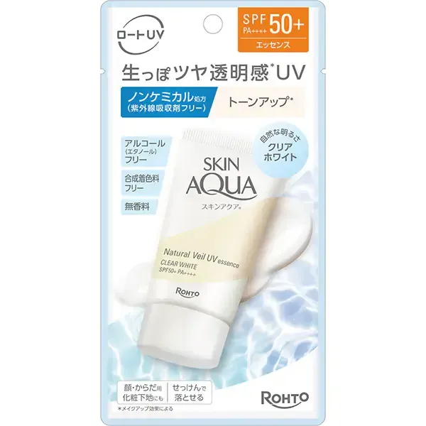 SKIN AQUA 스킨 아쿠아 내츄럴 베일 UV 에센스 클리어 화이트 50 g SPF50+/PA+++ 자외선 흡수제 알코올(에탄올) 합성 착색료 프리의 논케미컬 투명감 클리어 화이트 타입 [썬크림 얼굴·몸용]