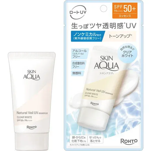 SKIN AQUA 스킨 아쿠아 내츄럴 베일 UV 에센스 클리어 화이트 50 g SPF50+/PA+++ 자외선 흡수제 알코올(에탄올) 합성 착색료 프리의 논케미컬 투명감 클리어 화이트 타입 [썬크림 얼굴·몸용]