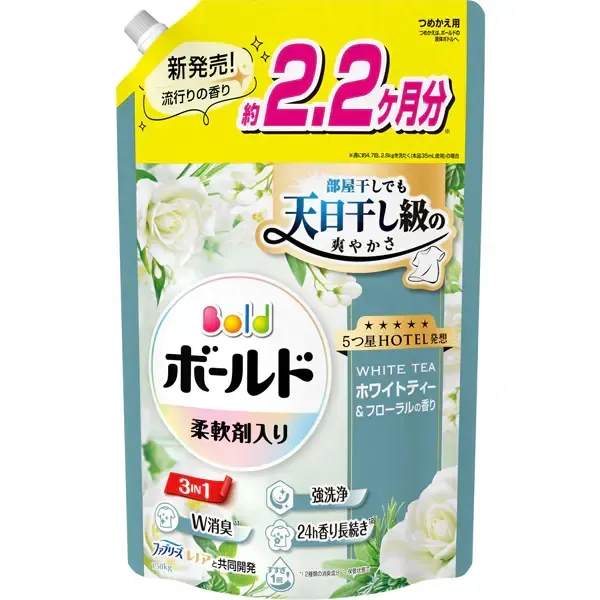 보르도(보루도) 유연제들이 세탁 세제 액체 화이트 티,플로럴의 향기 리필 울트라 점보 1580g