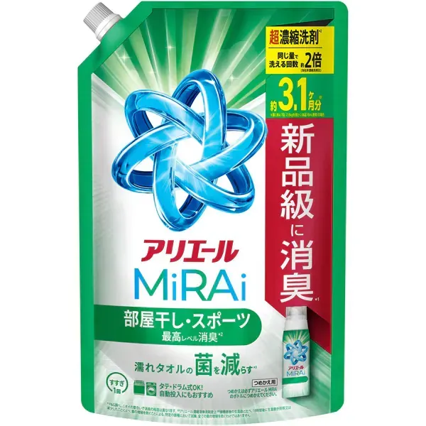 ARIEL 아리에르 MiRAi 초농축 컴팩트 세제 방 말린n스포츠 리필 울트라 점보 980g [세탁용 세제]