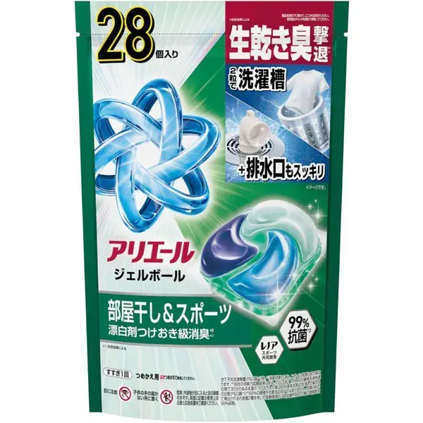ARIEL 아리에르  젤 볼(캡슐) 프로 방 말린 × 철벽 배리어 방 말려도 상쾌한 향기 리필 하이퍼 점보 28 개 [세탁 세제]