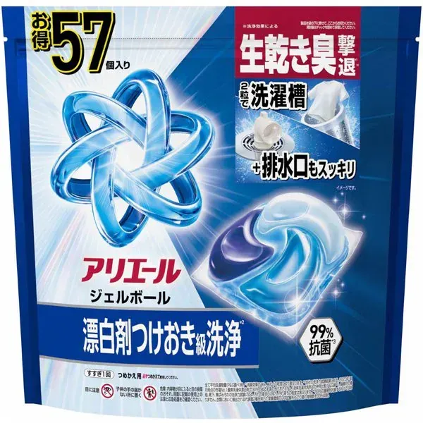ARIEL 아리에르  젤 볼(캡슐) 프로 통째로 세정 탈취 청결하고 상쾌한 향기 리필 메가 점보 57개 [세탁 세제]