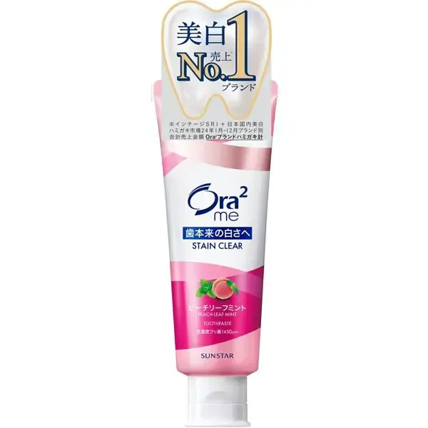 선 스타 SUNSTAR Ora2 오라 투 오라 2 me (오라 투미) 스테인 클리어 페이스트 복숭아 리프 민트 130g [치약 의약 부외품 화이트닝 구취 예방]