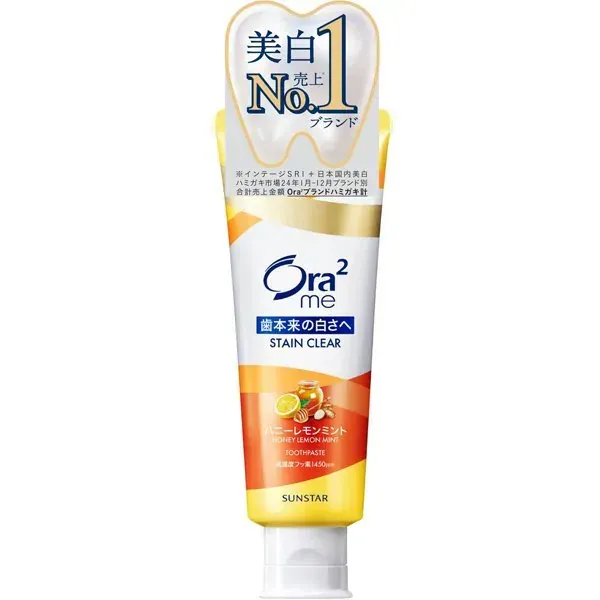 선 스타 SUNSTAR Ora2 오라 투 오라 2 me (오라 투미) 스테인 클리어 페이스트 꿀 레몬 민트 130g [성인용 치약 의약 부외품 화이트닝 구취 예방 불소 1450ppm 배합]